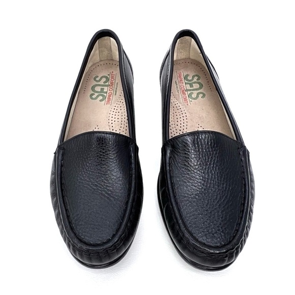 Sas Simplify Moccasin Loafer Flat Black Leather Comfort Shoe Size 5.5 *Wide* EUC - Picture 3 of 13